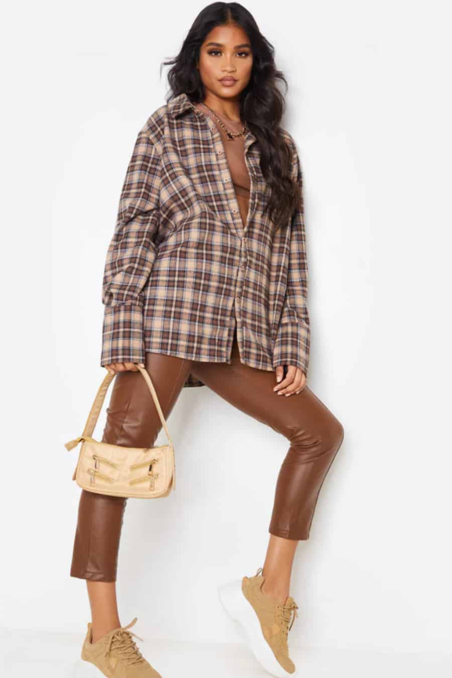 Loose fitting shirt with brown pants