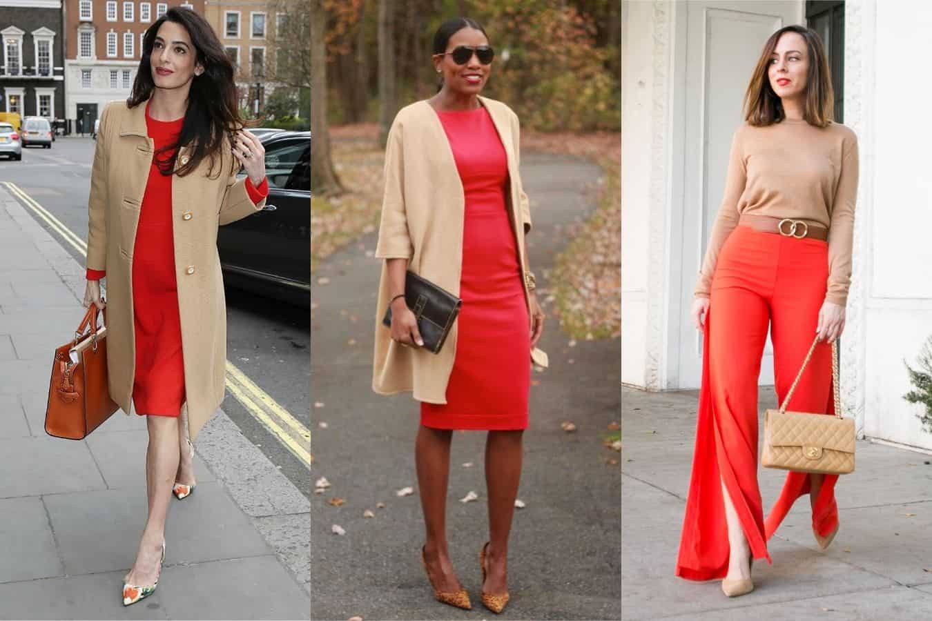 wear beige and Bold Red
