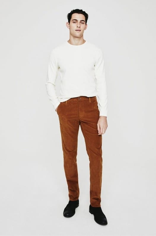 White shirts and brown corduroy pants